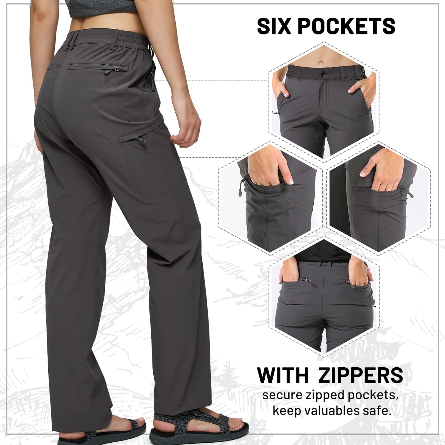 Detalle 2 de MIER Women's Quick Dry Cargo Pants – Lightweight, Stretchy, Water-Resistant Hiking Trousers