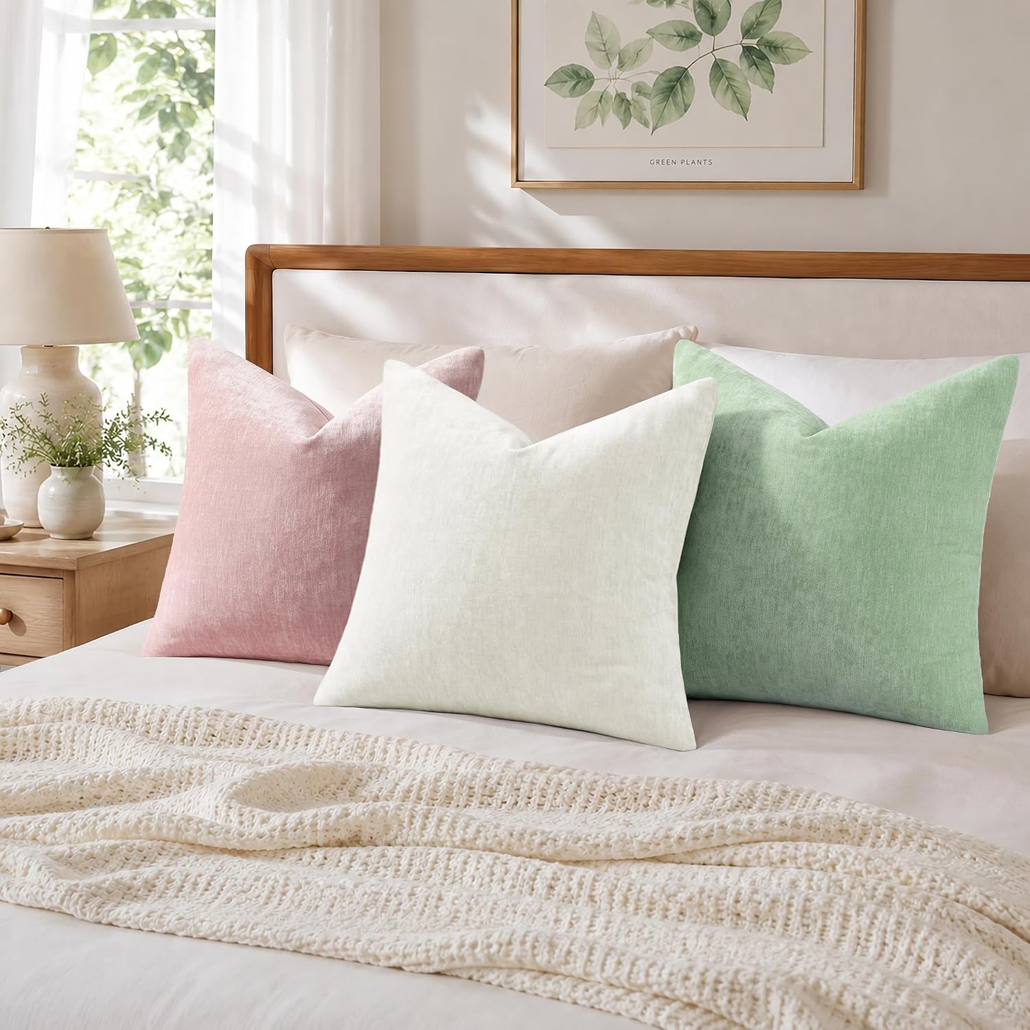 Thumbnail 3 de decorUhome Blush Pink Chenille Throw Pillow Covers, 22 x 22-Inch Set of 2