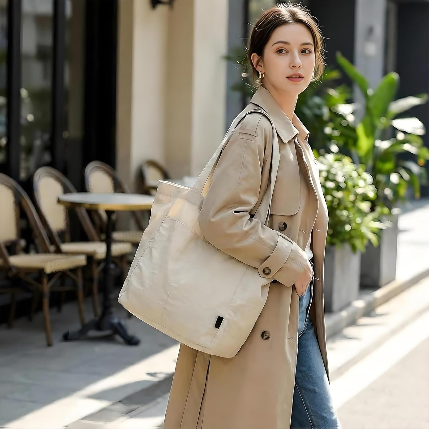 Thumbnail 1 de Boziee Unisex Schultertasche im minimalistischen Look – Shopper Tote Bag aus Nylon für Alltag, Büro & Reisen