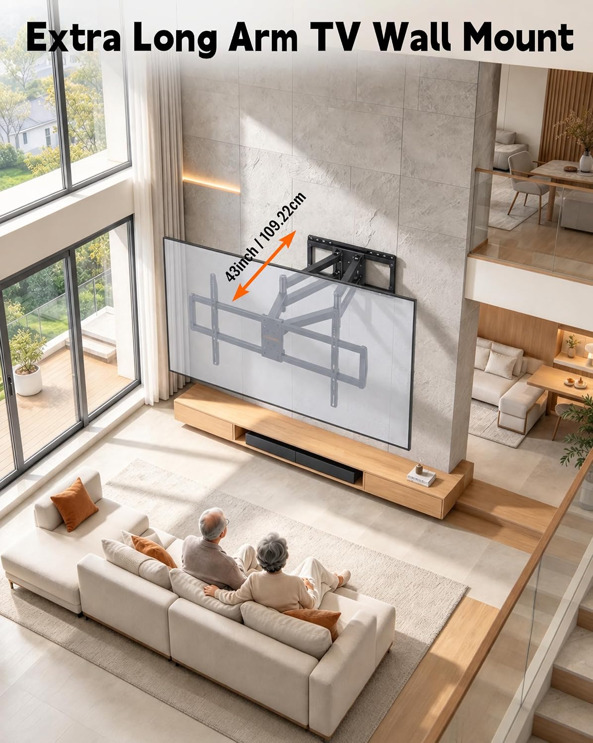 Detalle de WHYFONE full-motion TV wall mount, 43-inch extension