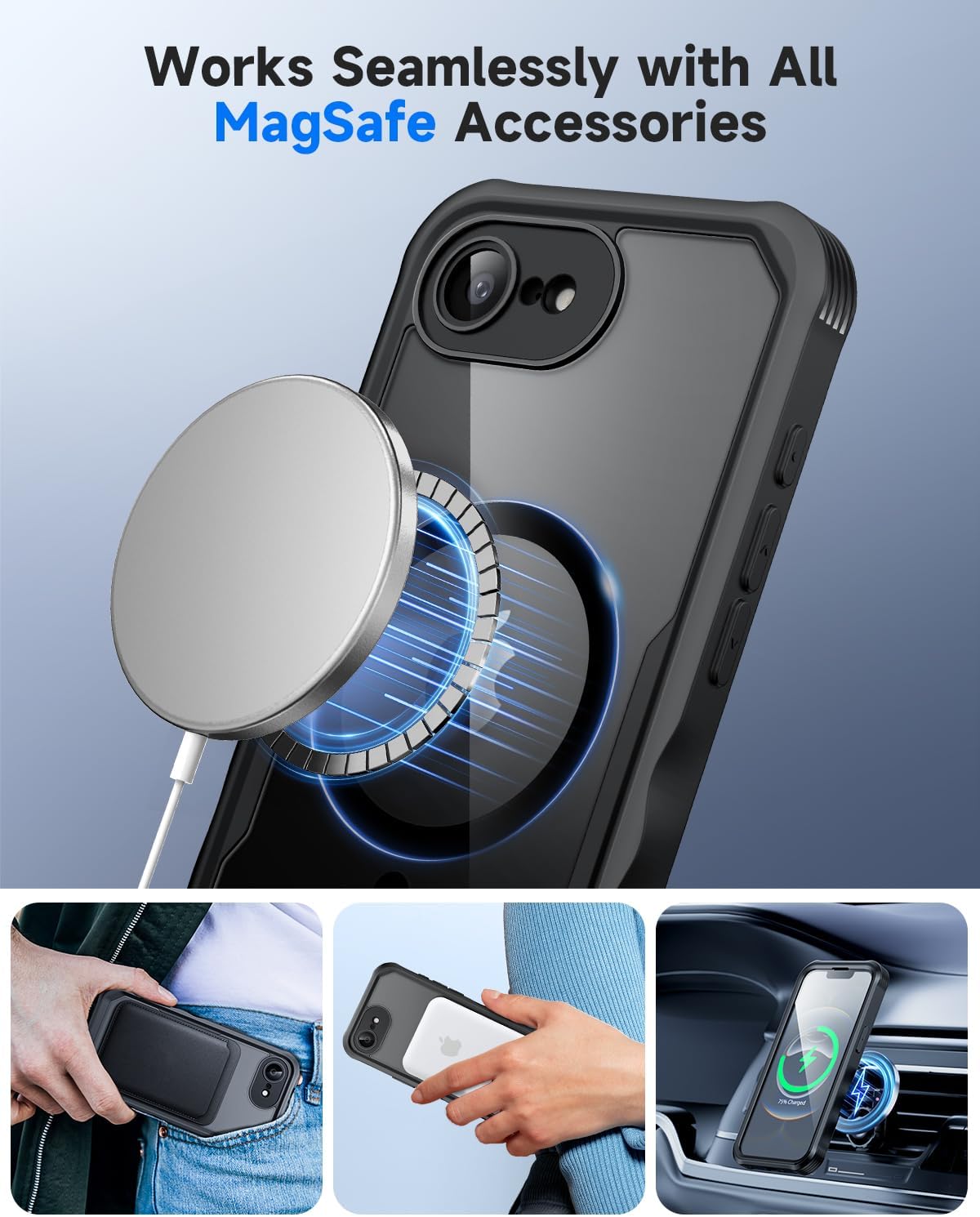 Thumbnail 5 de Seacosmo Magnetic Case for iPhone 17e / 16e with Privacy Screen and 9H Glass — Full-Body Shockproof Case