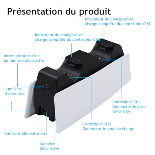 Thumbnail 7 de Mcbazel Station de Charge pour Manette PS5 — Double Station de Charge Rapide USB-C avec Indicateurs LED et Protection Triple