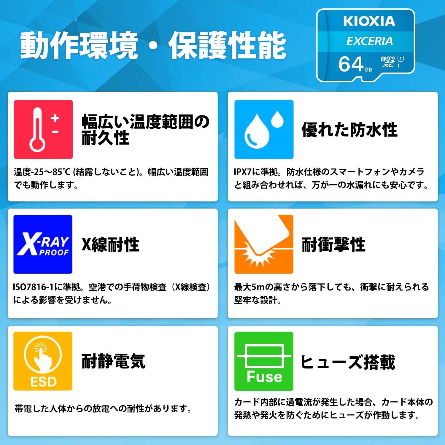 Detalle de KIOXIA EXCERIA microSDシリーズ KLMEA064G microSDXCカード 64GB、UHS-I・最大読出速度100MB/s
