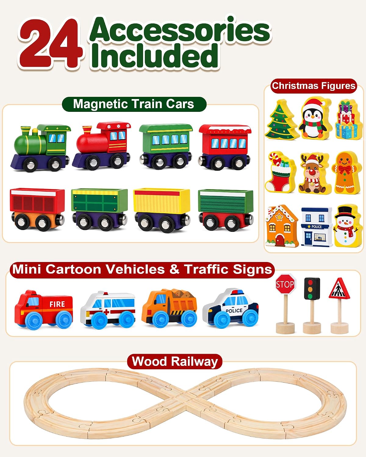 Detalle de RONSTONE 2026 Train Advent Calendar, Wooden Magnetic Railway Set