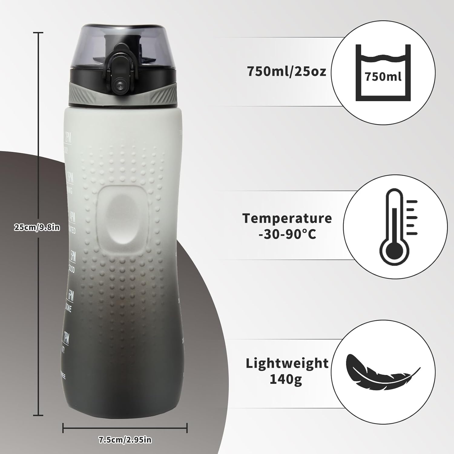 Thumbnail 4 de Binudum Trinkflasche Motivations 750 ml Grau Schwarz