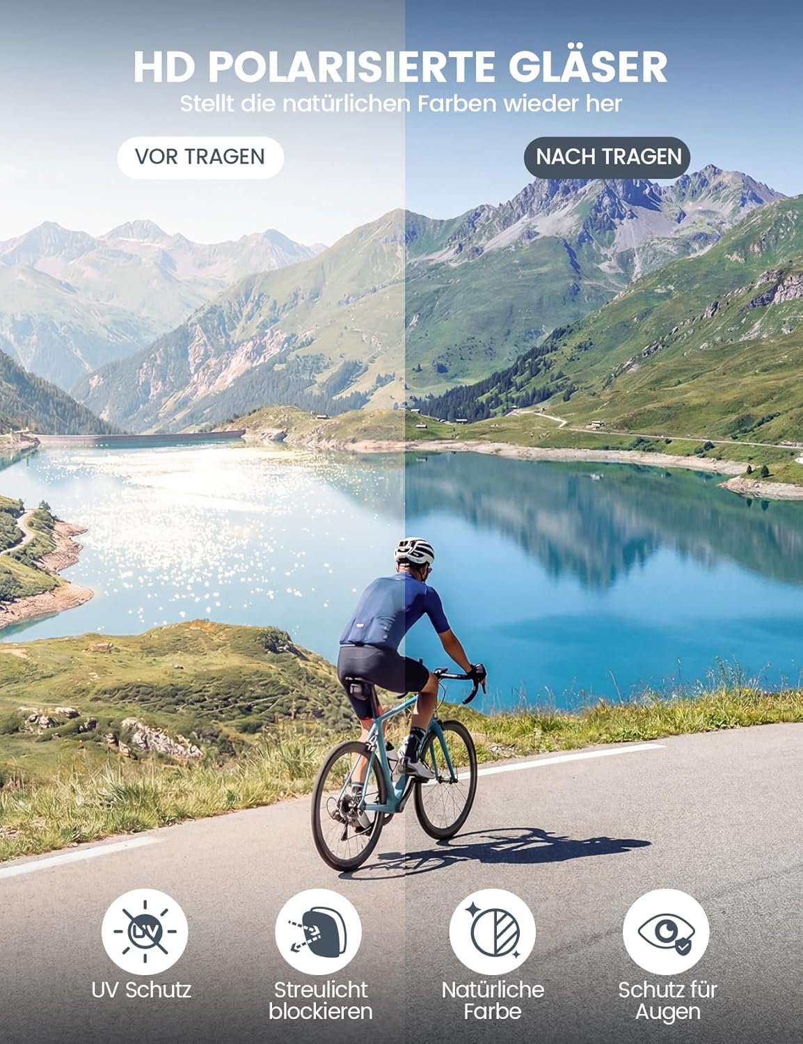 Detalle de Lamicall Fahrradbrille Herren – Multifunktionale Sport-Sonnenbrille mit UV400, 22g TR-90 Leichtbau