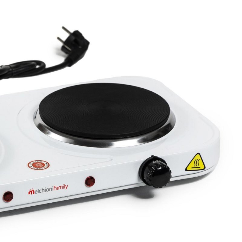 Detalle de Cocina eléctrica Melchioni Cook 2: doble zona de hierro fundido, regulable y blanca