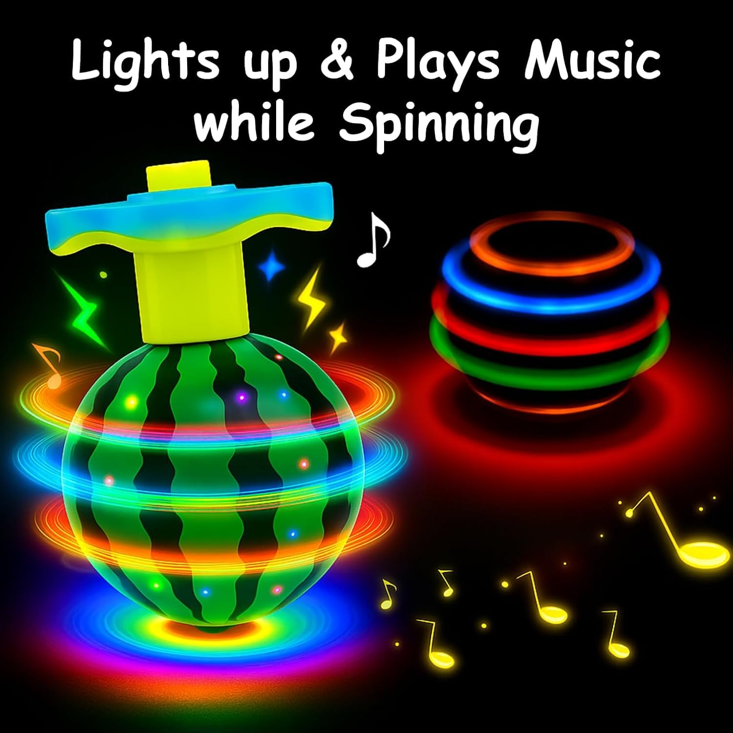Detalle 2 de PIERPIER Fruit Light-Up Musical Spinning Tops, 4-Pack for Kids