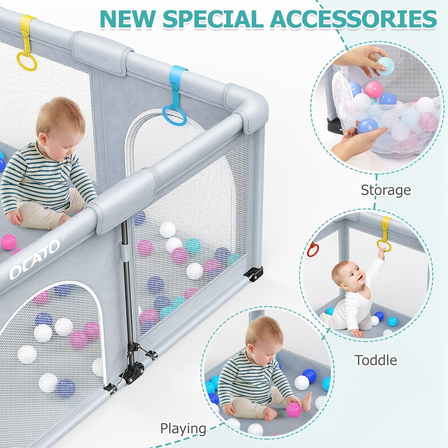 Thumbnail 5 de OCATO Foldable Baby Playpen, 50×50, with Mesh Sides and Portable Design