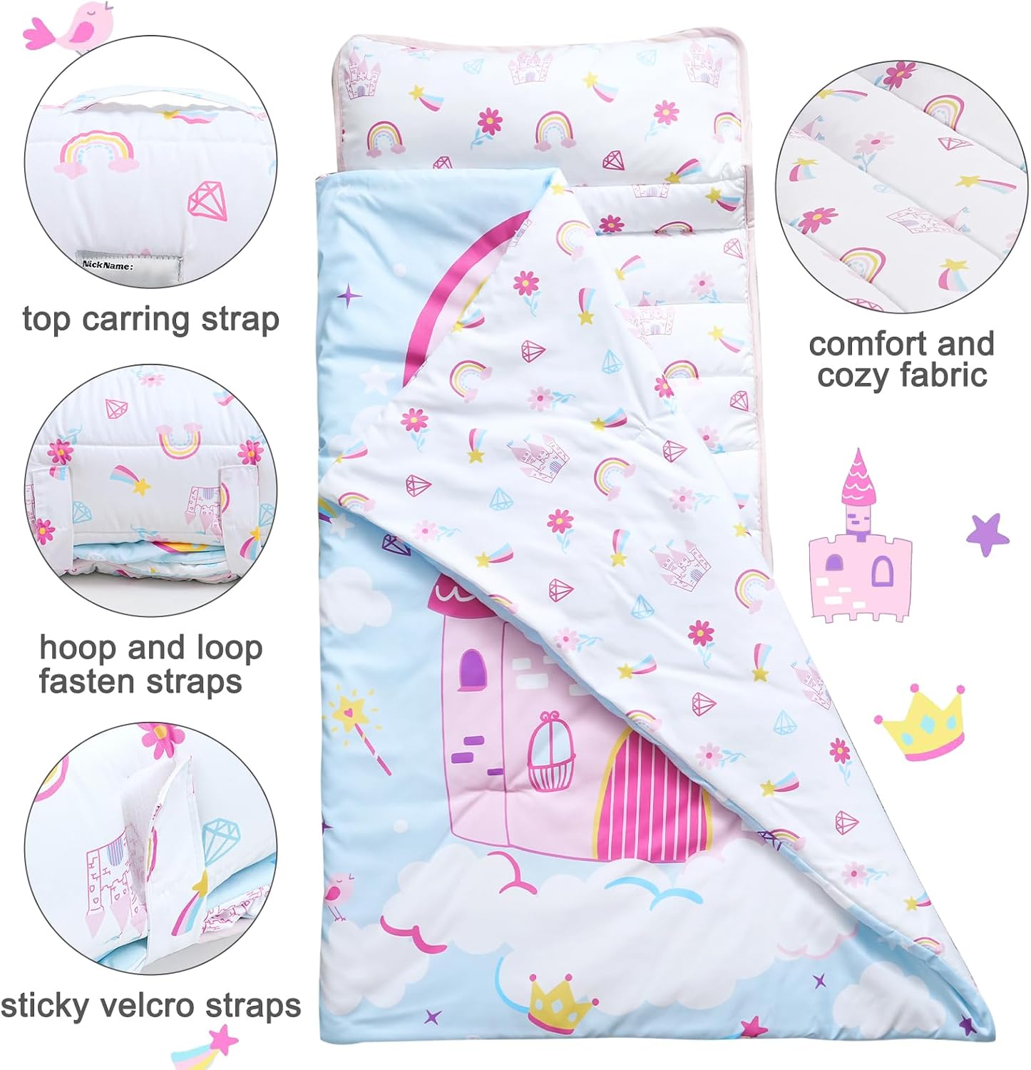 Thumbnail 6 de PHF Toddler Nap Mat with Removable Pillow, Roll-Up Design, Castle, 50" x 20