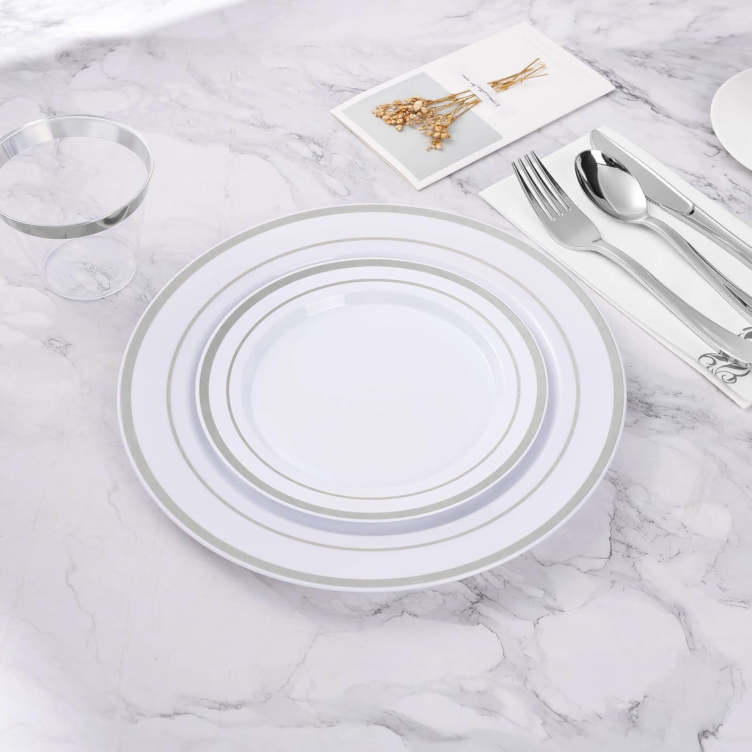 Thumbnail 5 de BESTVIP 200PCS Silver Disposable Party Plates