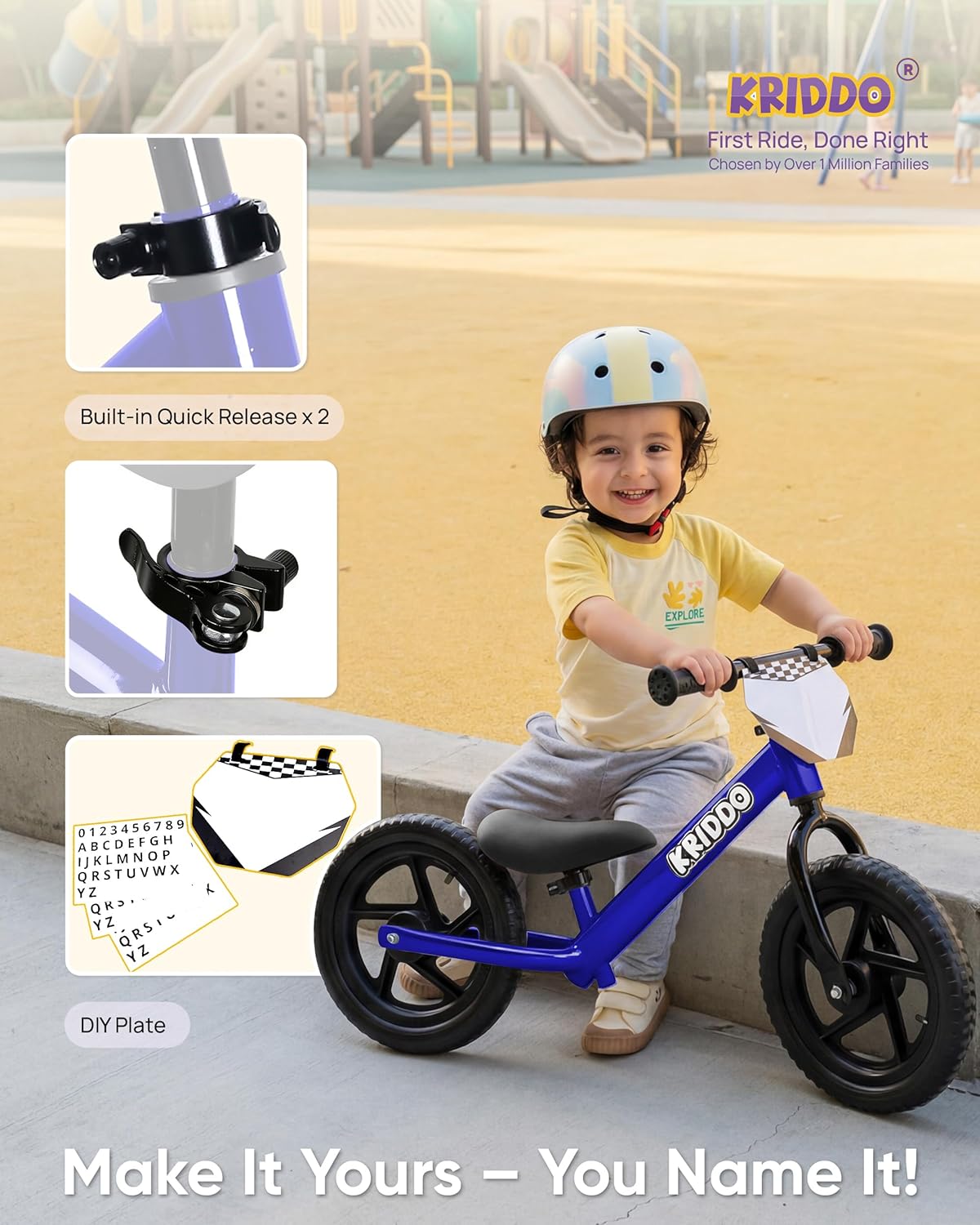 Detalle de KRIDDO Toddler Balance Bike 12-Inch, Adjustable for Ages 18 Months to 5 Years (Blue)