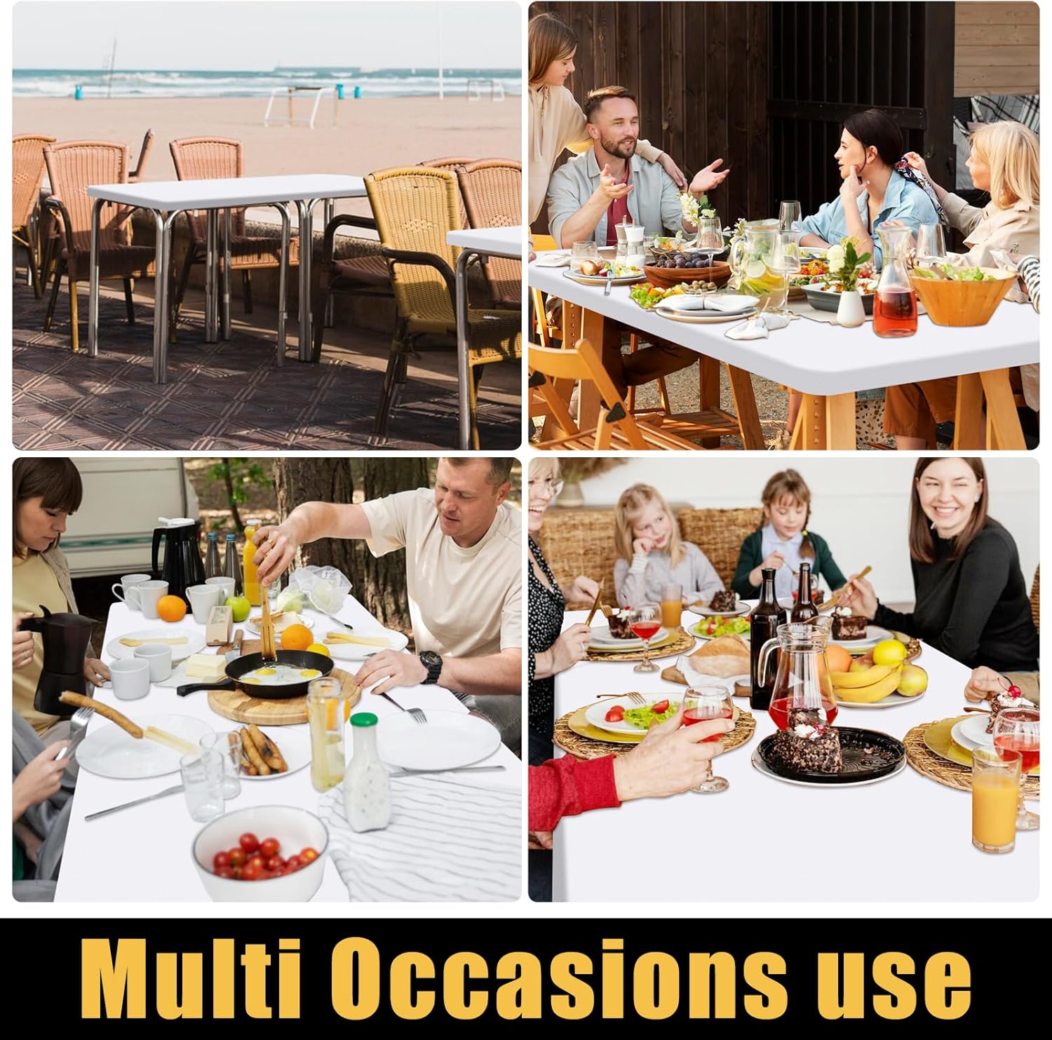Thumbnail 5 de Smiry Rectangle Picnic Table Cloth, 8-Foot Waterproof Elastic Fitted Polyester Table Cover (White, 36"x96")