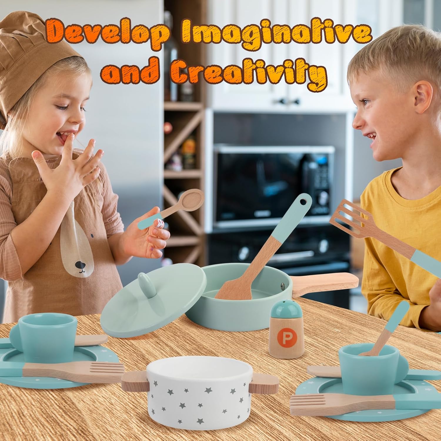 Thumbnail 4 de Casseroles en bois jeu de cuisine pour enfants 🍲