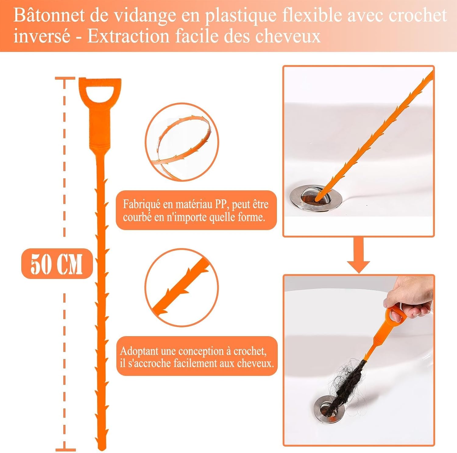 Thumbnail 5 de Qwatuy 160 cm Furet Déboucheur Professionnel Flexible – Lot de 6 pièces