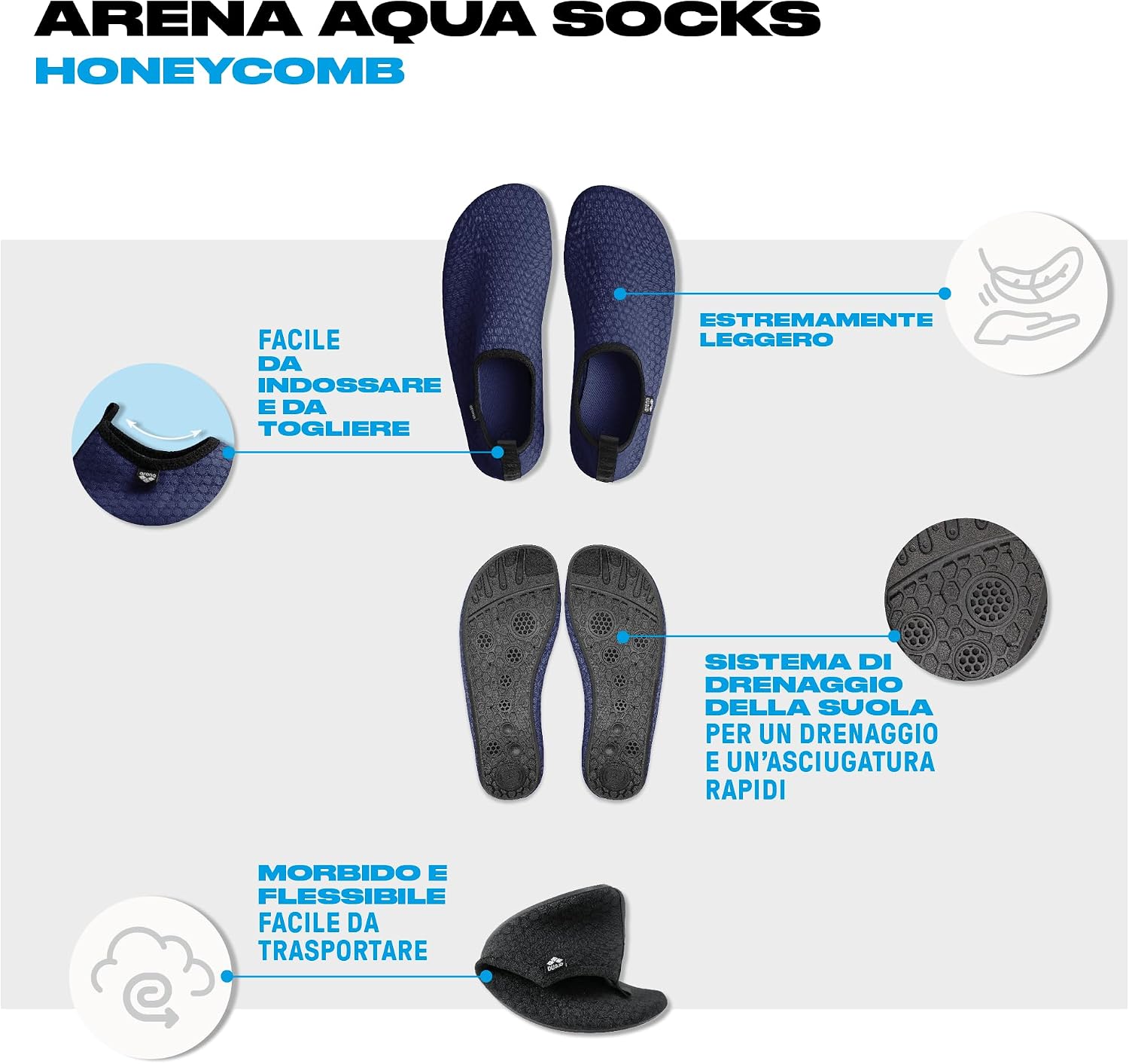 Detalle 2 de ARENA Arena Aqua Socks Honeycomb – Scarpette da scoglio unisex (Adulto)