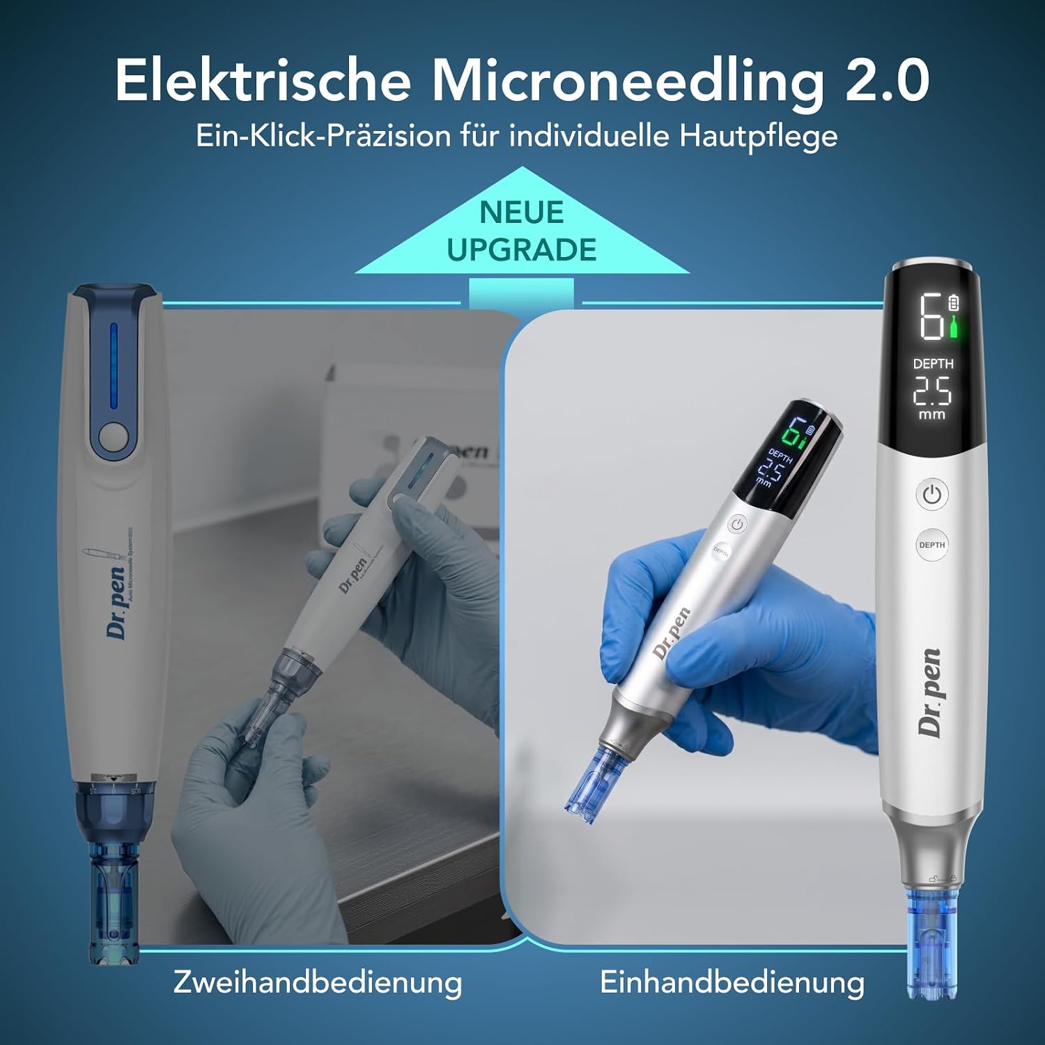 Detalle de Dr.pen Ultima M9 2026 kabellos Microneedling – Tiefeneinstellung 0–2,5 mm, LED-Display, 700 mAh Akku