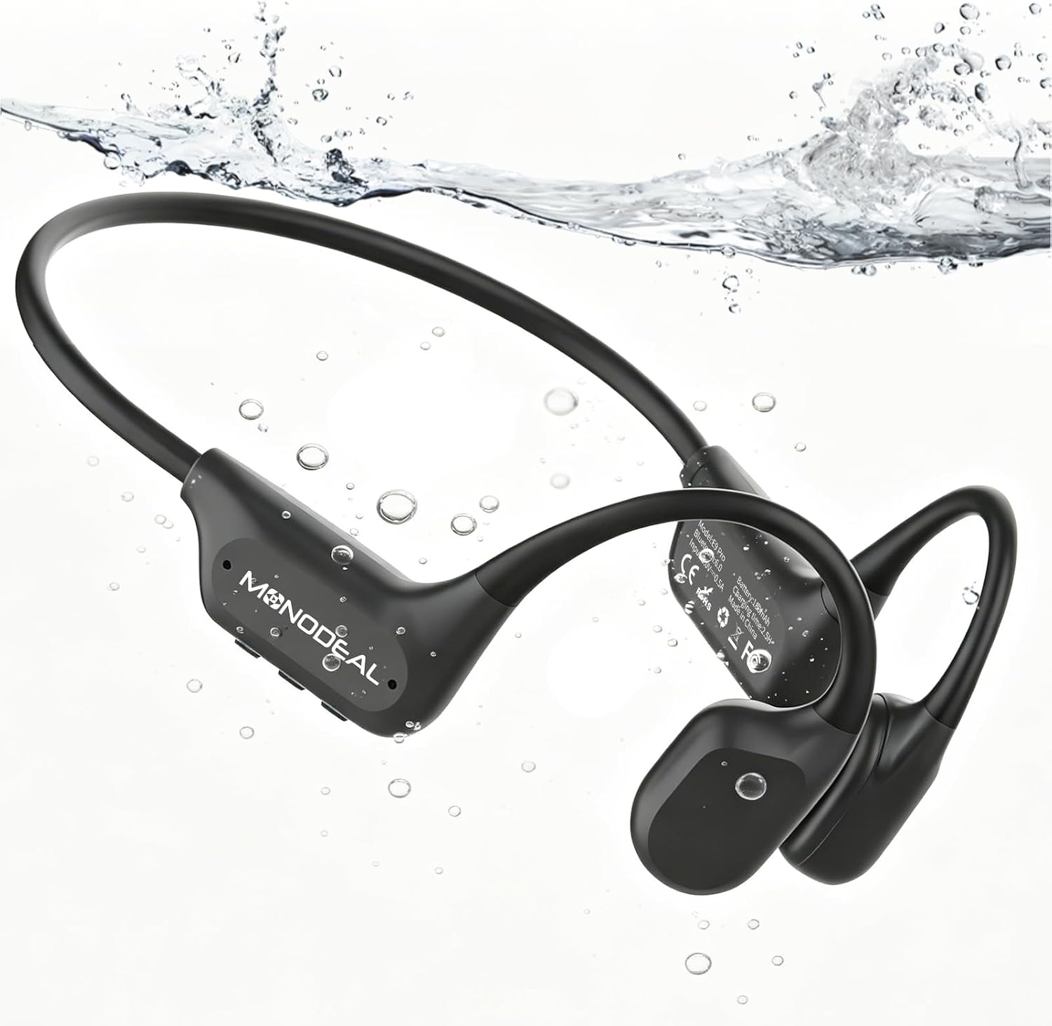 Detalle de MONODEAL Casque Conduction Osseuse Natation – Écouteur Waterproof IPX8, Bluetooth 6.0, MP3 16 Go