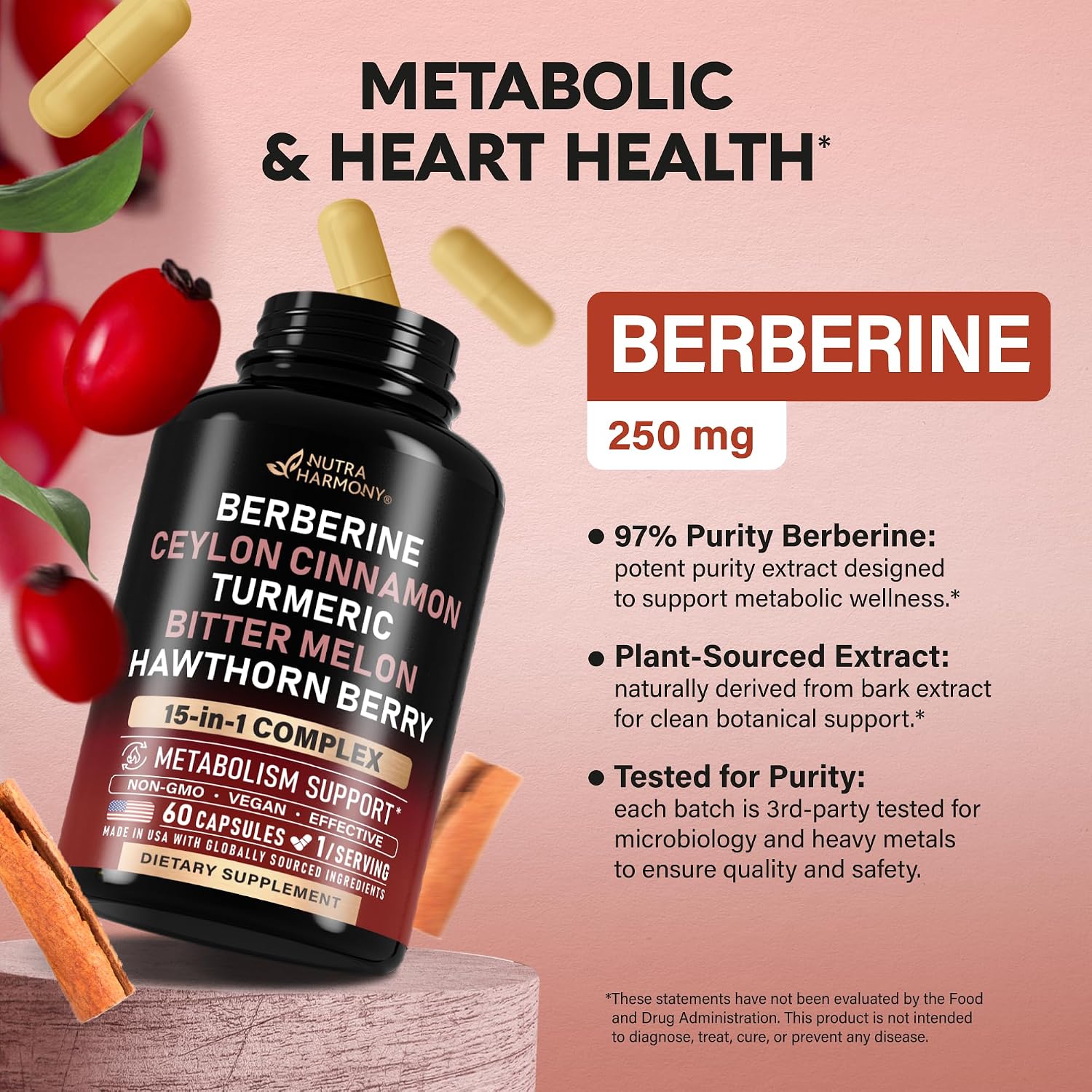 Detalle 2 de NUTRAHARMONY NH-BRBRNCPS60 Berberine Capsules with Ceylon Cinnamon, 60 Count