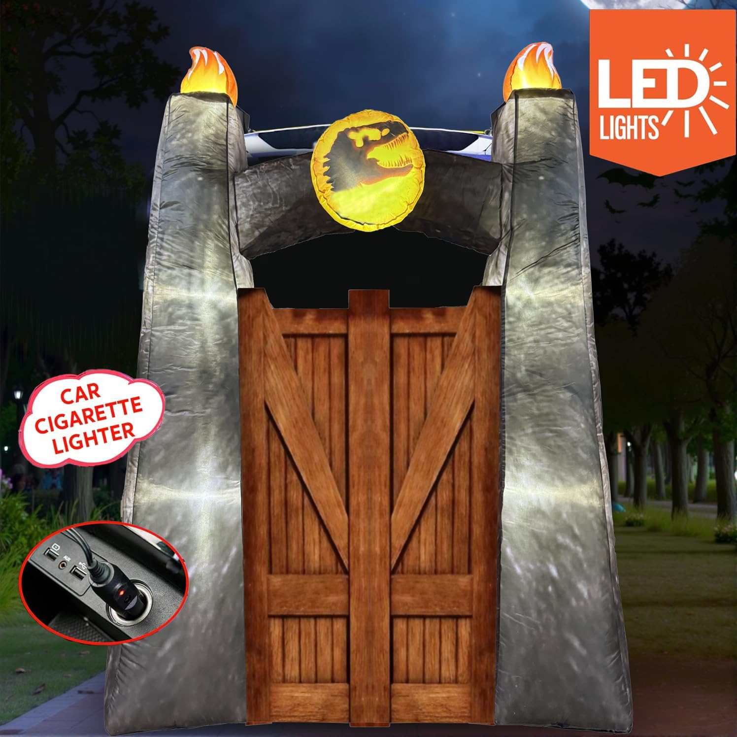 Thumbnail 2 de xutengy Halloween Inflatable Dinosaur Car Decoration Arch with LEDs, 89 x 72 Inches