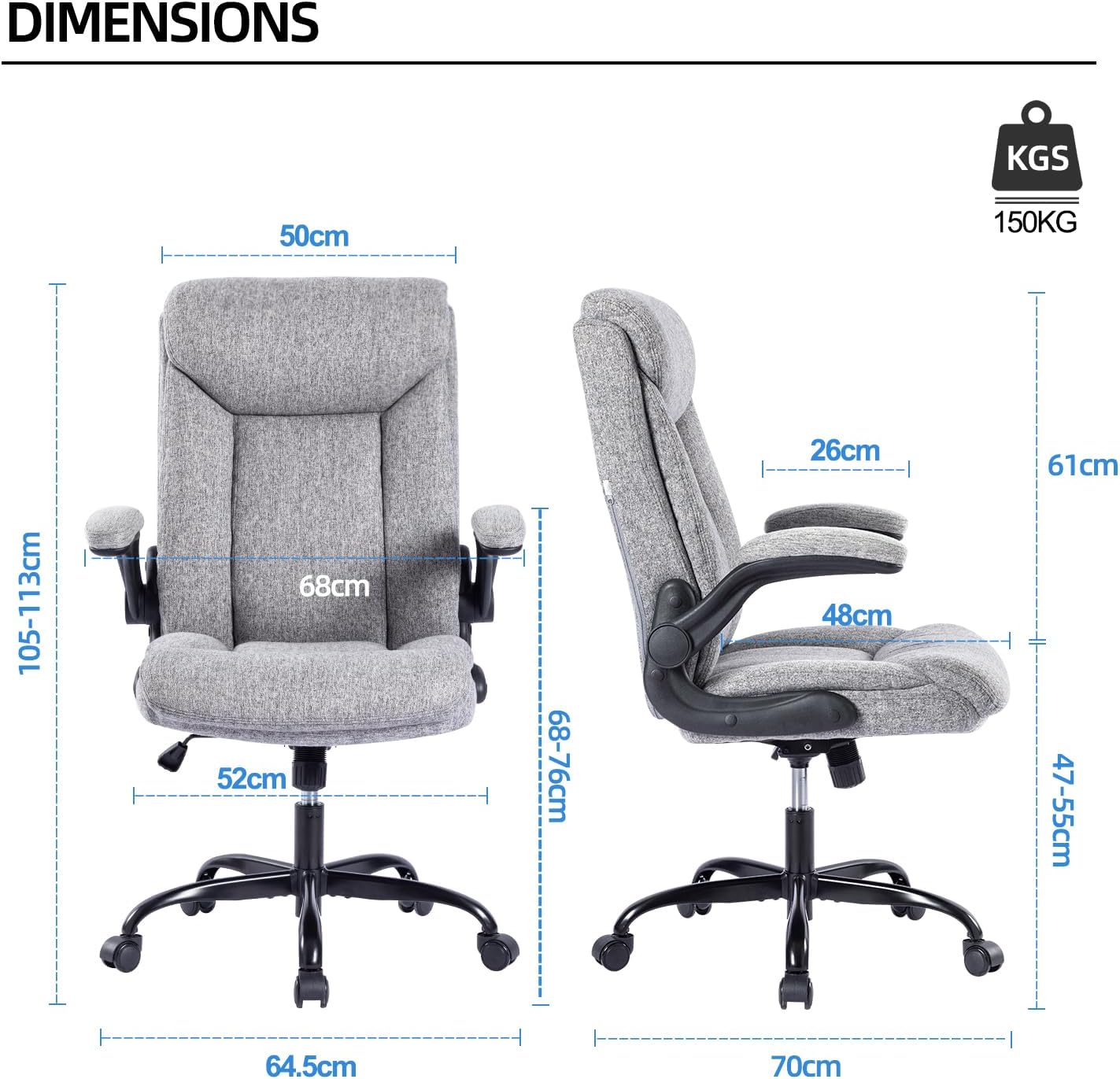 Thumbnail 2 de MZLEE Fabric Office Chair for Home Office with Ergonomic Support and Flip-Up Arms