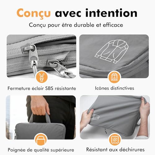 Detalle de Samfolk Organisateurs de valise à compression en nylon, lot de 5, gris