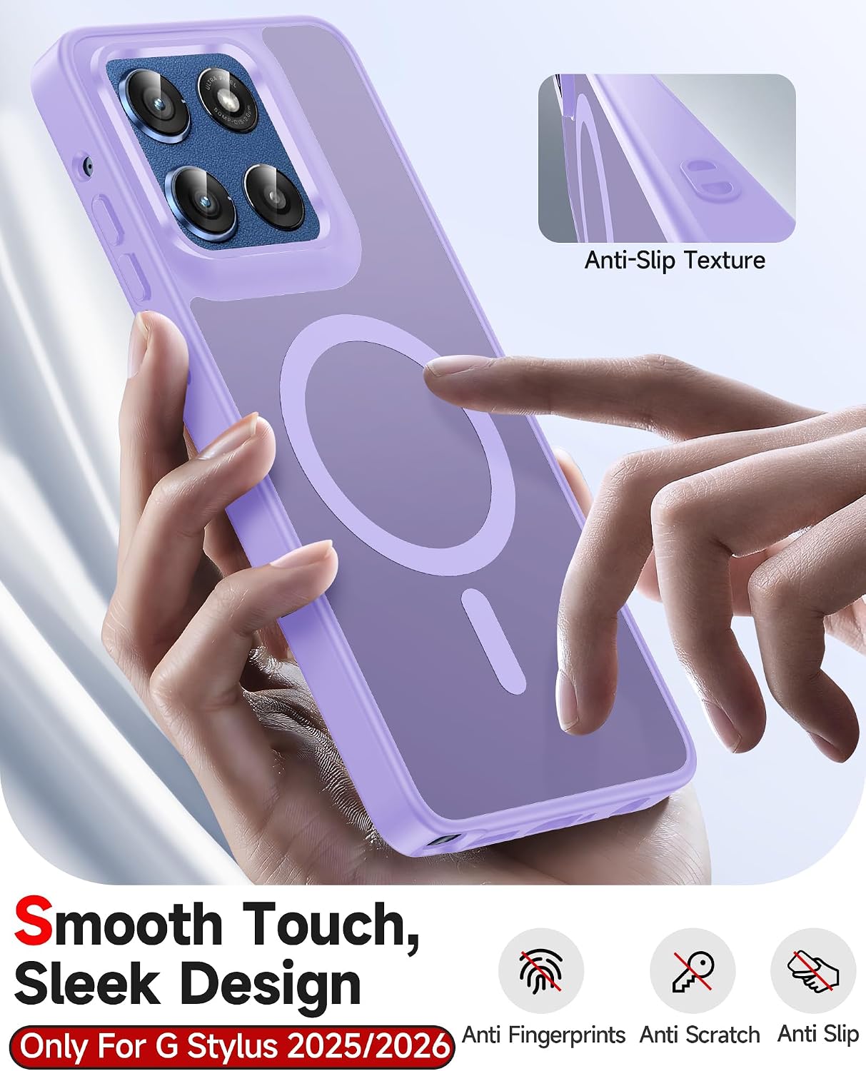 Detalle de LeYi Moto G Stylus 5G 2025 Case, Lavender, Magnetic Fit & 2 Screen Protectors