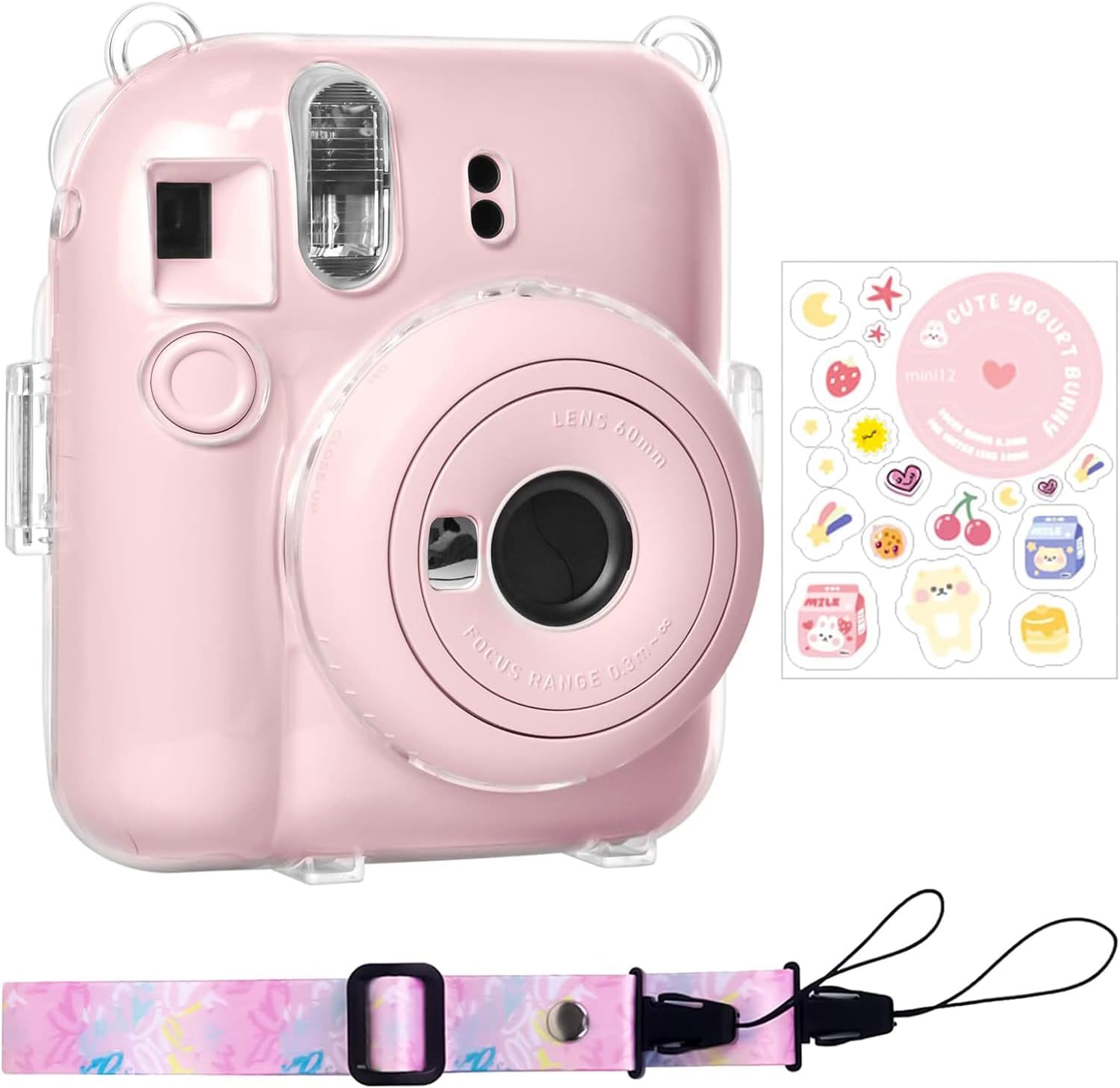 Detalle de Rieibi Clear Case for Fuji Instax Mini 12 (Pink) with Carrying Case, Strap & Sticker