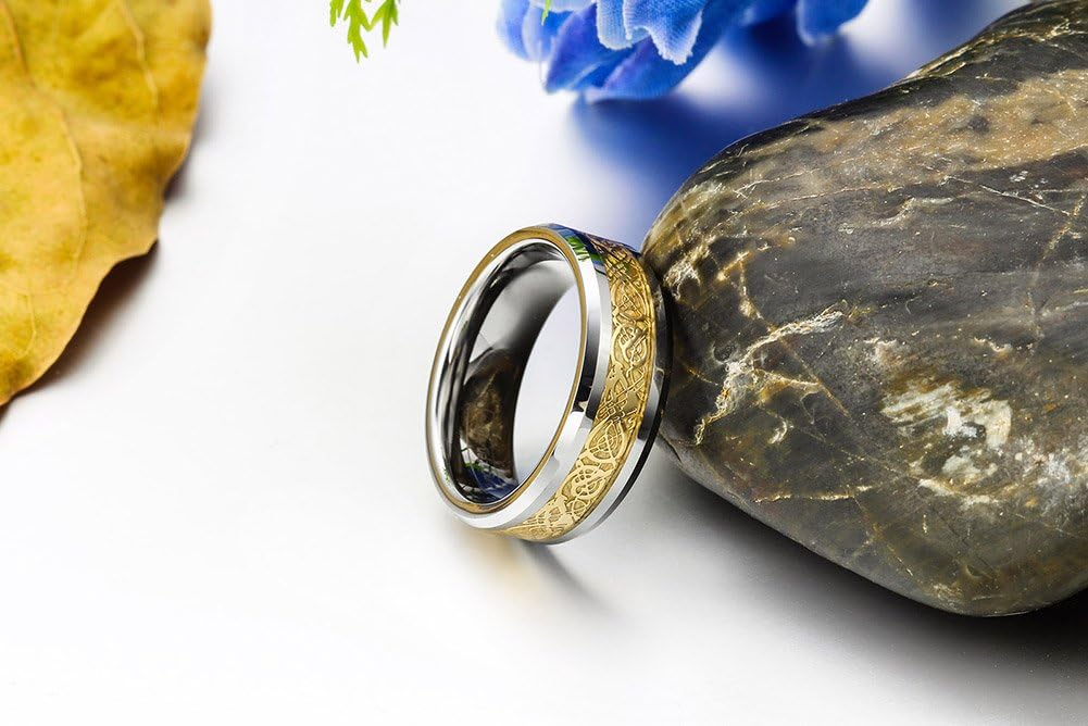 Thumbnail 3 de JewelryWe Herren Wolframcarbid Ring mit keltischem Drachen-Inlay, 8 mm Bandbreite, Größe 49–76