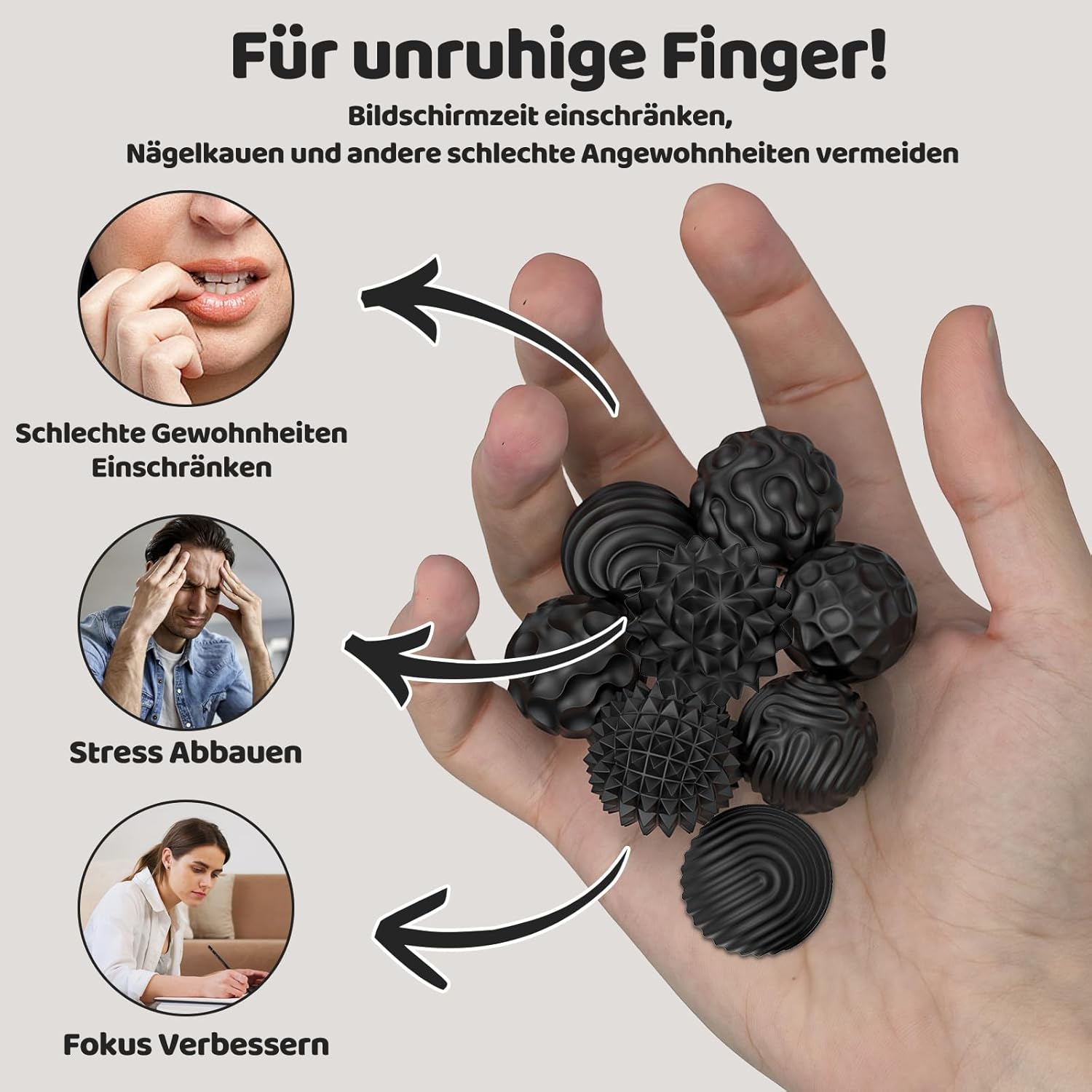 Detalle de 8 STK Focus Dots Magnetische Kugeln – Silikon-Stressbälle mit 8 Texturen