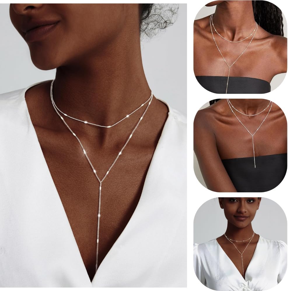 Detalle de Meteorstarry Lange Y-Kette mit Anhänger aus 925er Sterling Silber – Boho-Layering–Doppelkette