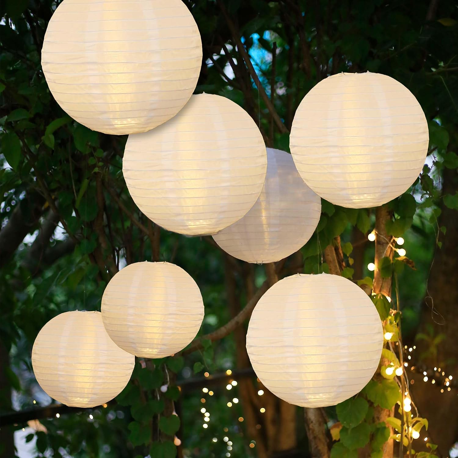 Detalle de Hellum 150889 – zestaw 7 lampionów zewnętrznych LED, ciepłe światło i pilot