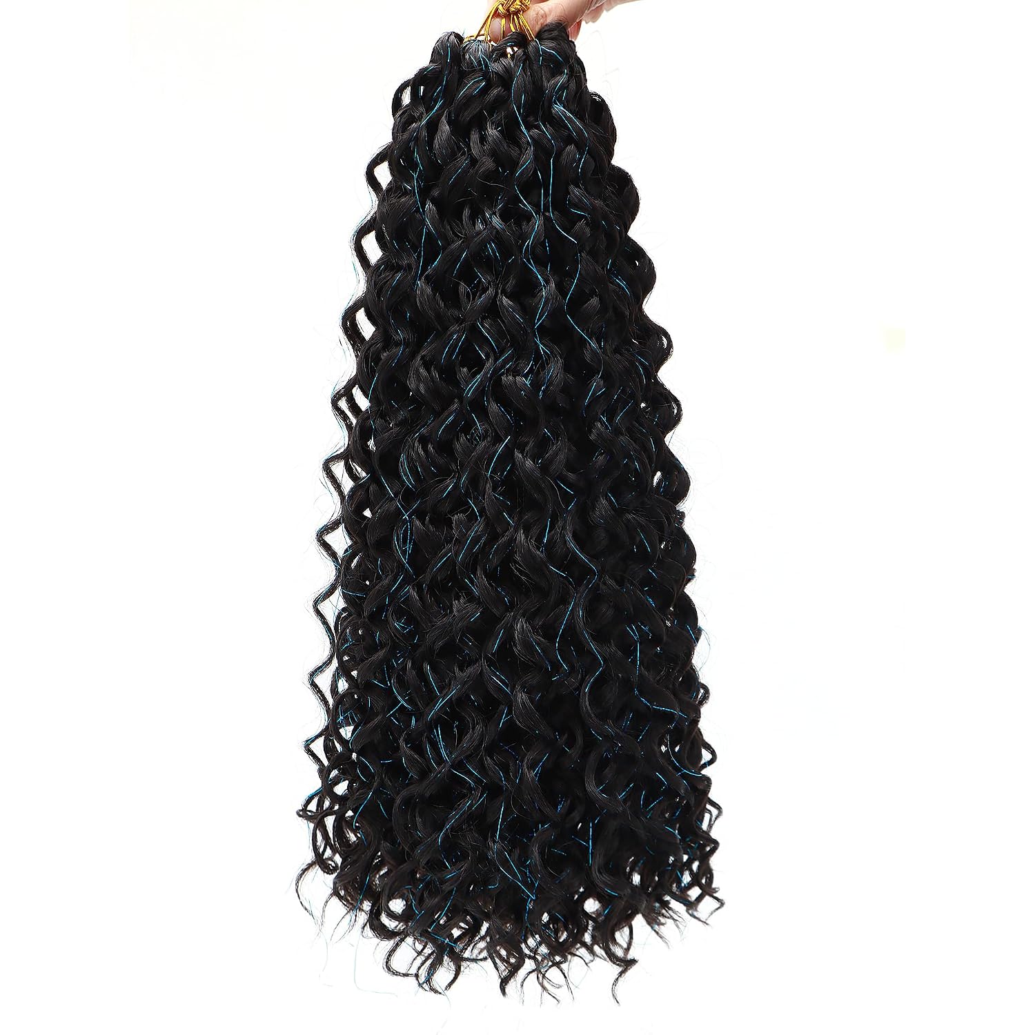 Detalle de YXCHERISHAIR GoGo Curl Water Wave Crochet Hair – 18in, 7 Packs, 1B/HTBlue