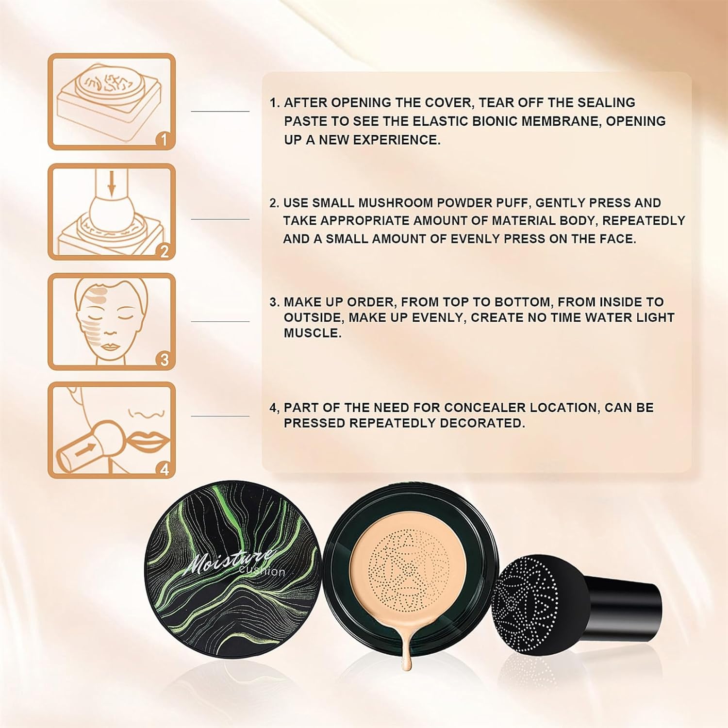 Detalle 2 de Mushroom Head Air Cushion CC Cream (BB/CC Hybrid) in Buff Beige for Mature Skin