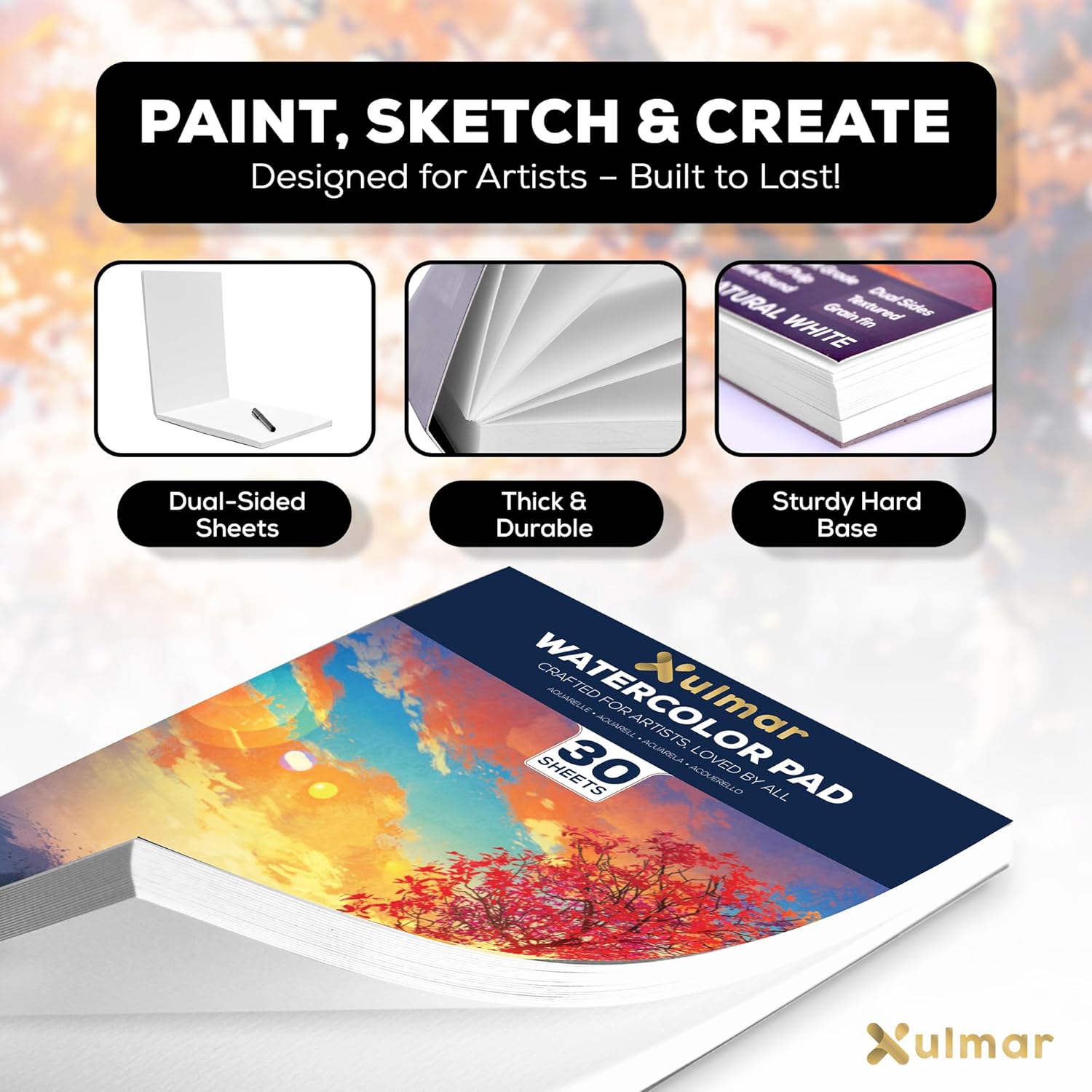 Thumbnail 2 de Xulmar Watercolour Paper Pad – A4, 30 Sheets, 300 GSM, Cold-Pressed, 100% Acid-Free
