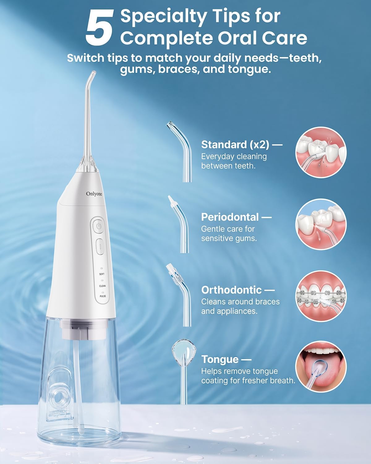 Detalle 2 de Onlyone Portable Water Flosser, 300 mL Tank
