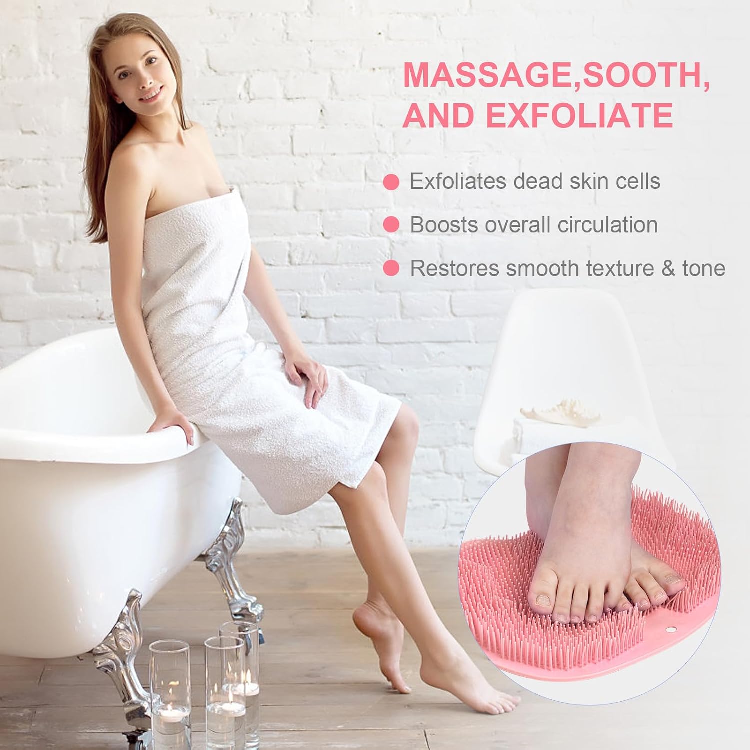 Detalle de ACWOO Shower Foot Scrubber Mat (Pink) – non-slip suction cups foot exfoliation & massage