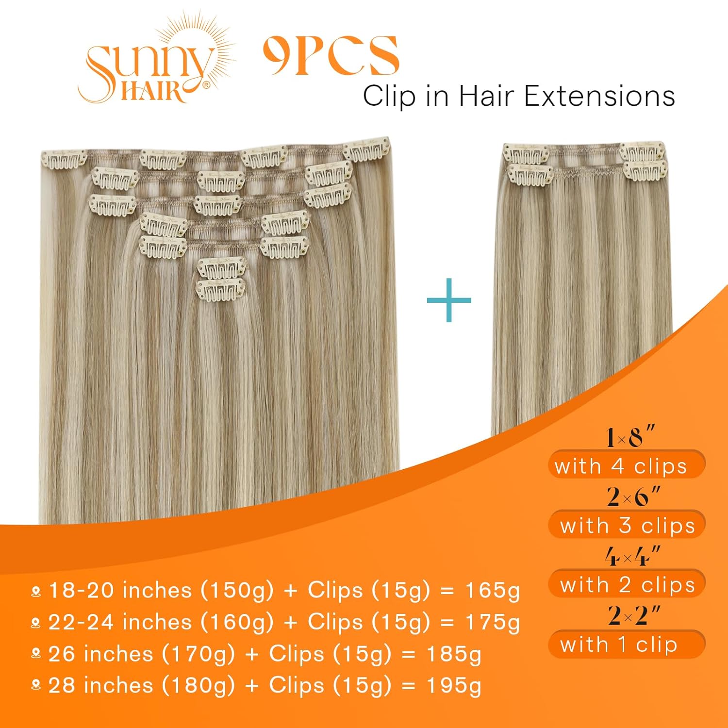 Thumbnail 1 de Sunny Hair Clip-In Real Human Hair Extensions, 20 Inch, 165g Thick Remy Hair — Golden Blonde Highlights