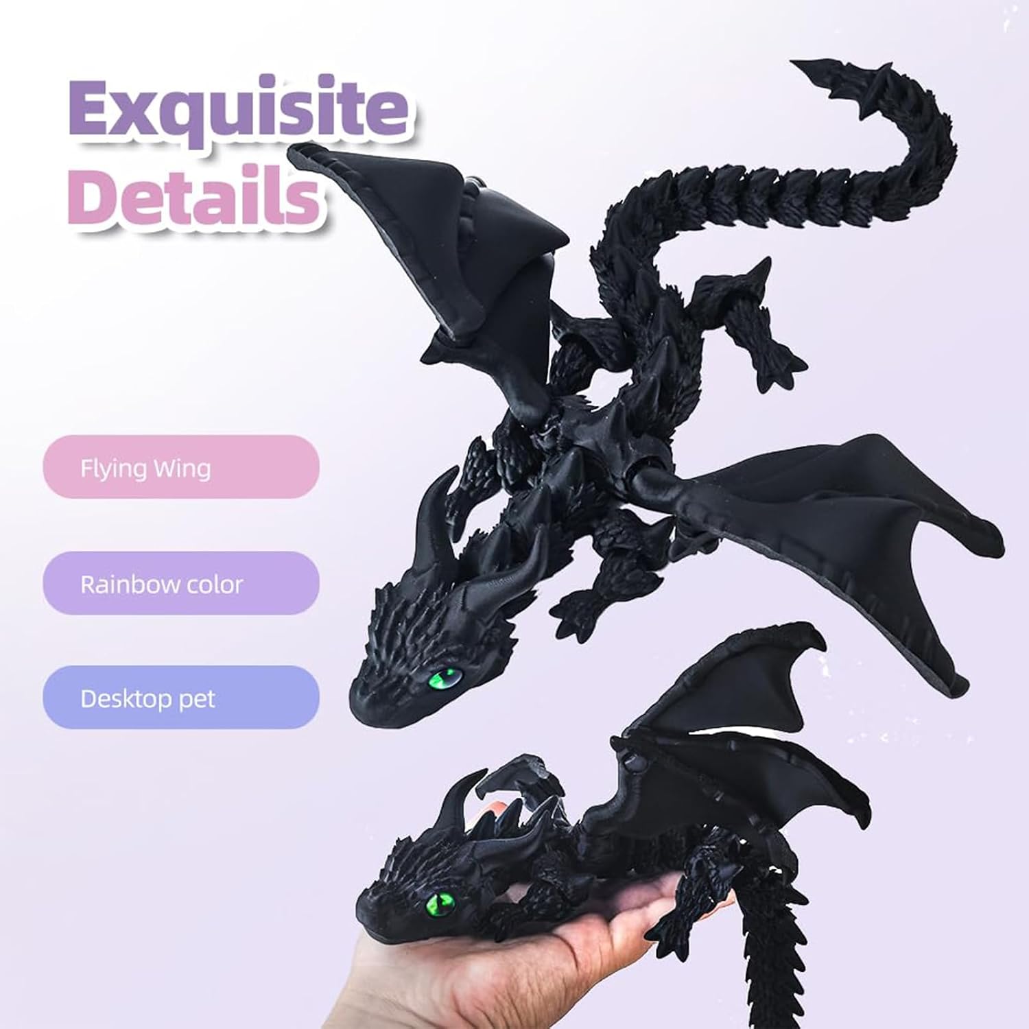 Detalle de Afufu 11.8 Inches 3D Printed Dragon – Articulated Black Dragon for Desk Decor and Stress Relief