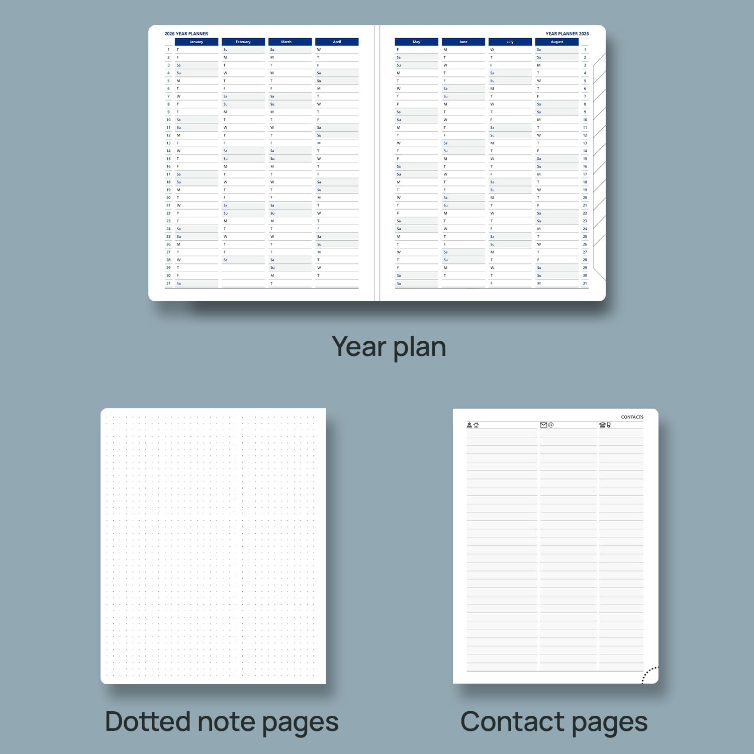 Thumbnail 4 de POPRUN 2026 Week to View A5+ Diary (17.5x21.5 cm) – Dark Green Weekly Planner with 1/2-Hour Appointments