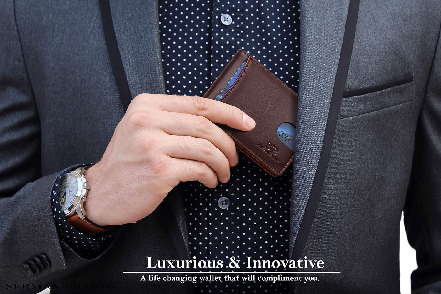 Detalle de SERMAN BRANDS Slim Bifold Wallet with RFID Blocking
