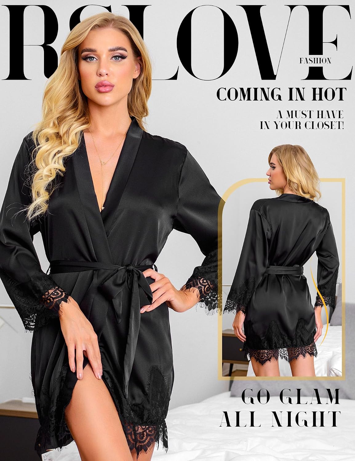 Thumbnail 1 de RSLOVE peignoir kimono dentelle satin