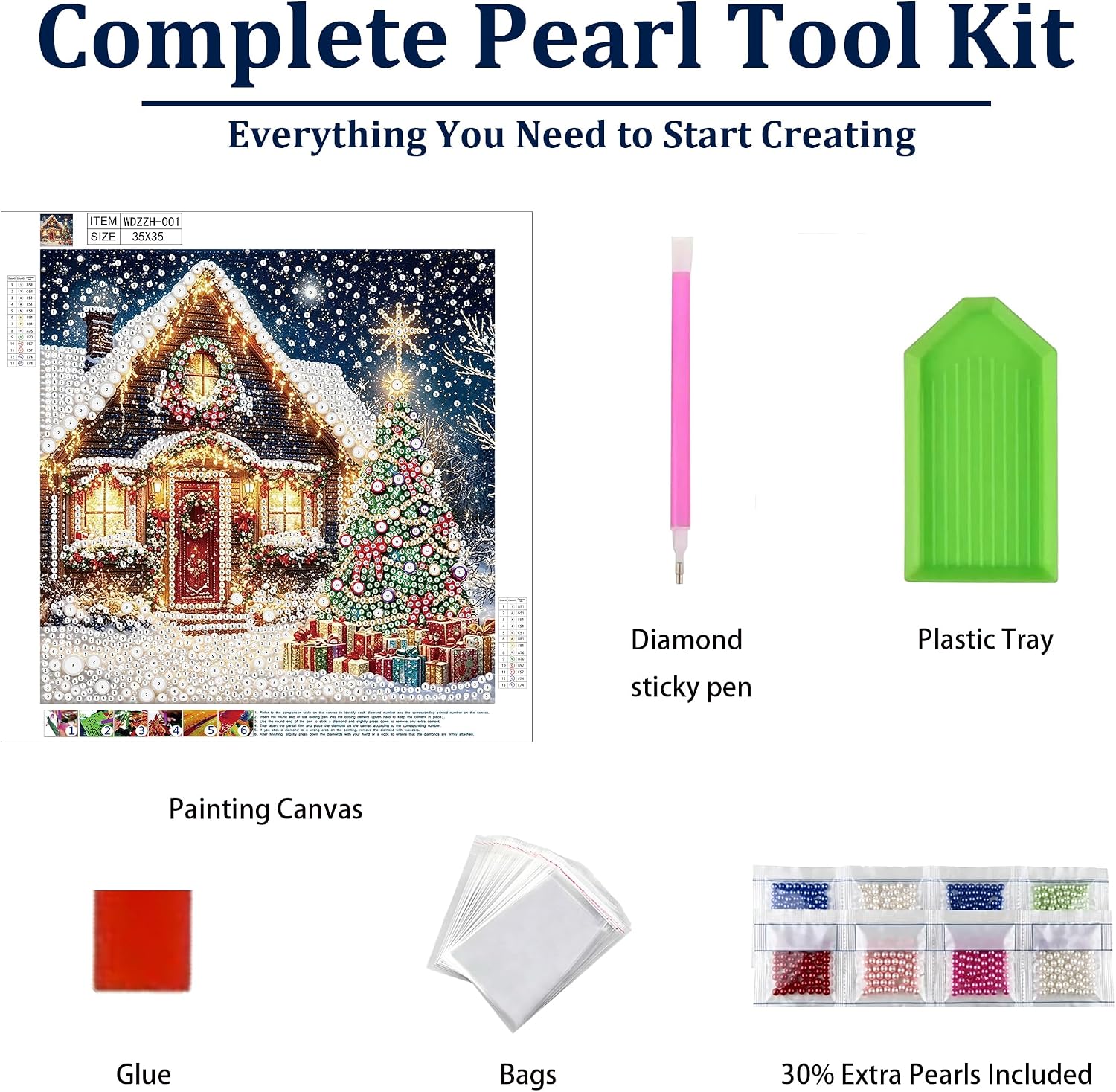 Thumbnail 4 de EOPLK Christmas 3D Pearl Diamond Art Kit, 13.8 x 13.8-Inch Canvas