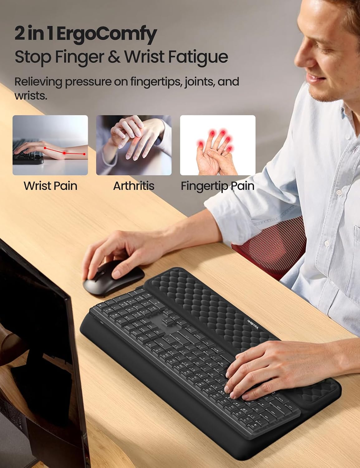 Detalle 2 de VAYDEER Ergonomic Keyboard Wrist Rest 2‑in‑1 ⌨