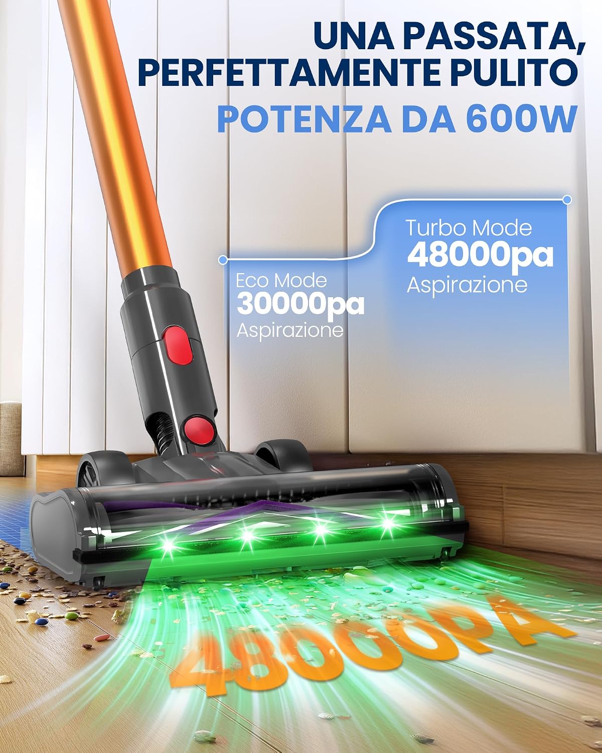 Detalle de Zynet DP2: Aspirapolvere Senza Fili con Doppia Batteria Integrata da 600W, 48KPa e 60 Min di Autonomia