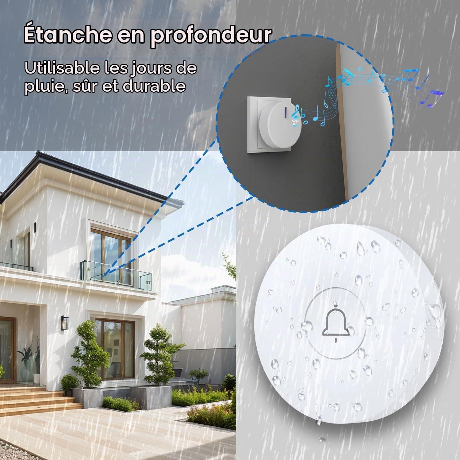 Detalle de Cerhot 003 doorbell draadloze deurbel, batterijloos met EU-stekker en 433 MHz