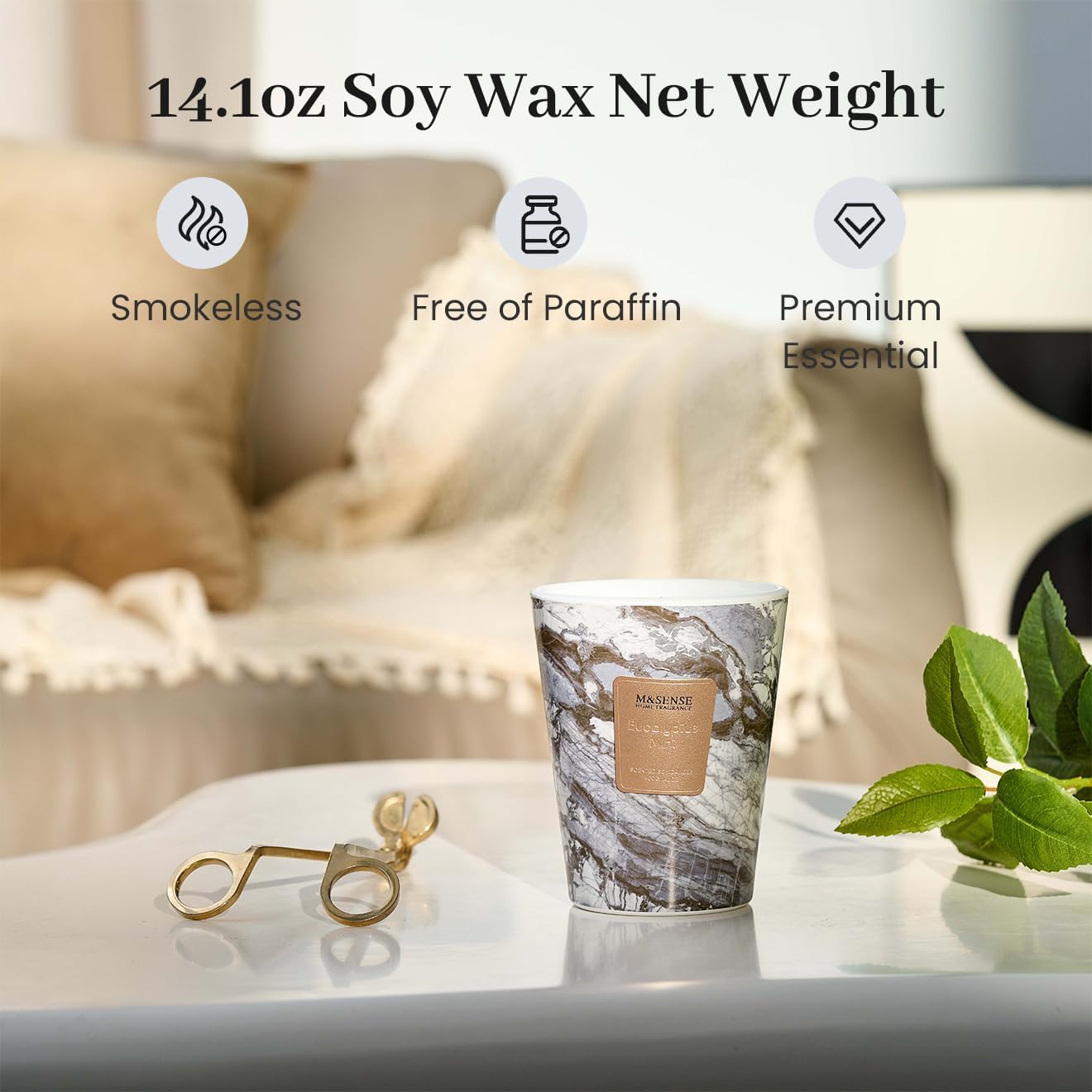 Detalle 2 de M&SENSE MSSHUS01202M geurkaars, sojawas, eucalyptus-munt, 400 g