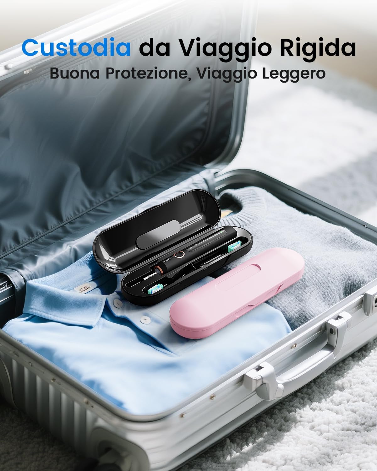 Thumbnail 4 de Spazzolino Elettrico Sonico per Adulti – Set da 2, 10 Testine, 2 Custodie, 5 Modalità, IPX7, Ricaricabile