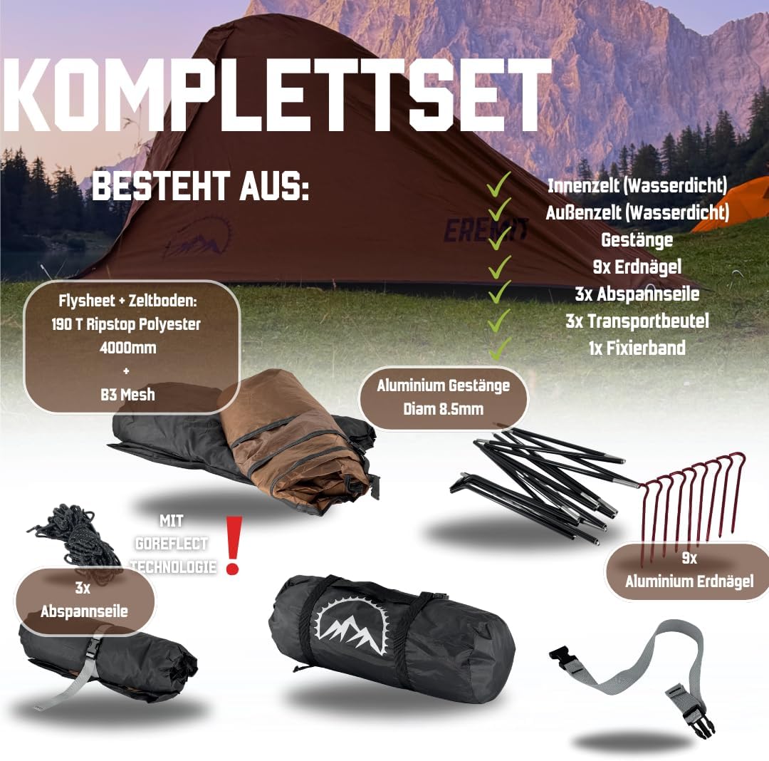 Thumbnail 5 de GOALPINE Zelte für 1 & 2 große Personen – wasserdichtes Ultraleicht-Zelt (4000 mm) für Wandern, Bergtour & Bikepacking