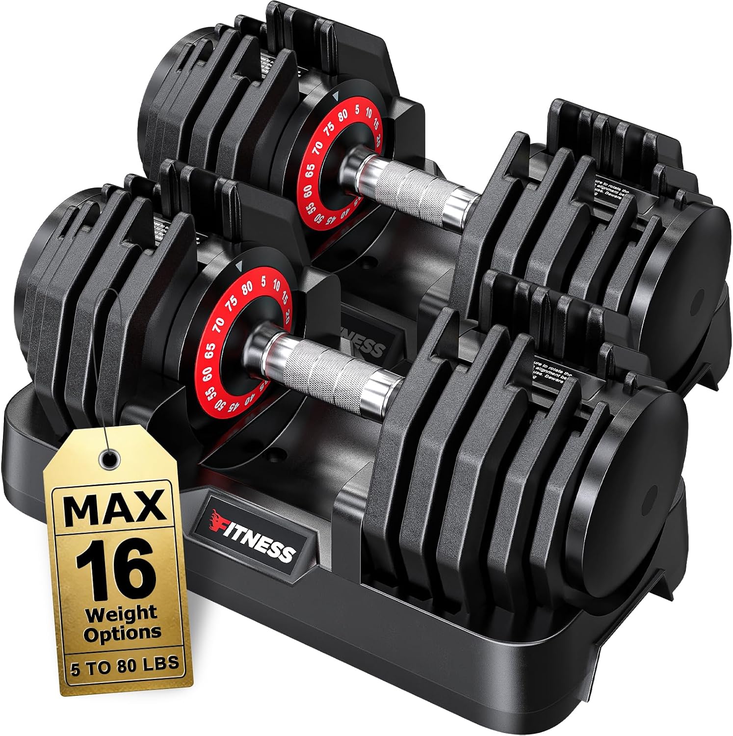 Rendpas Adjustable Dumbbell Set, 5–80 lb Range, Dial Adjustment and Storage Tray